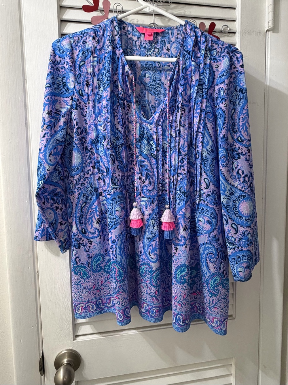 Lilly Pulitzer Paisley V-Neck Tassel Tunic in Blue and Pink